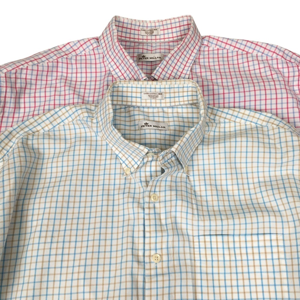 (LOT‎ OF 2) Peter Millar Shirt Mens XXL Windowpane Plaid Button Down LS Business